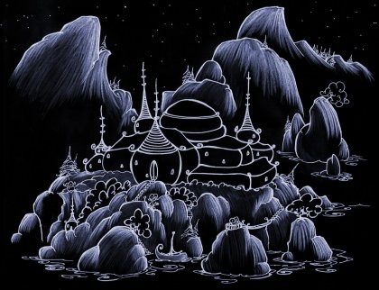 screen wallpaper with a monkey castle in the night
