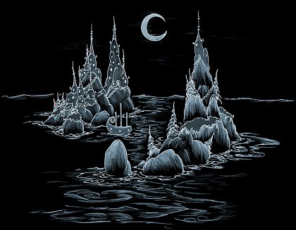 computer wallpaper of some islands in the ocean at night under the moon