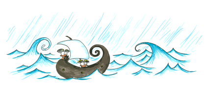 a vector image of a drawing of pirate monkeys sailing a pirate ship through a rain storm for use as a screen background for your computer