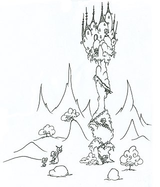 printable coloring page of a monkey castle on a tower