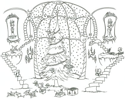 Monkey Coloring on Printable Coloring Page Of Monkeys Decorating The Christmas Tree With