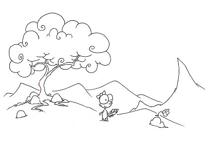 printable coloring page of a monkey carrying a wiener dog dachshund magnet through a hilly forest