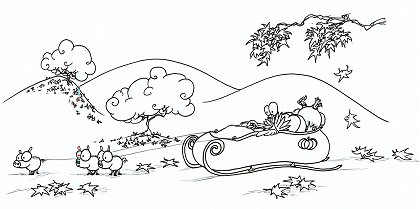 print a coloring page of a thanksgiving turkey in a sled with pigs instead of reindeer