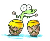 a cartoon alligator playing the drums