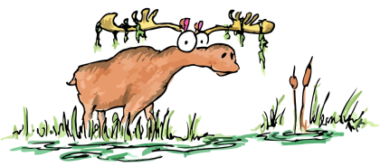 cartoon moose eating in a swamp