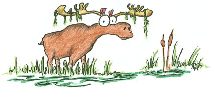 cartoon moose eating in a swamp
