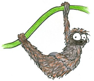 illustration of a three toed sloth hanging from a vine