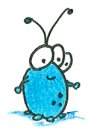 a roundish blue alien with three eyes