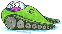 an alien driving a tank-like vehicle from another planet