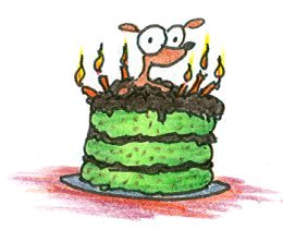 a cartoon weiner dog in a birthday cake