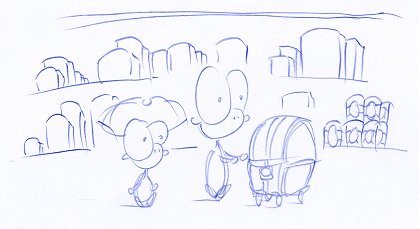 sketch of a pirate monkey and his mother going grocery shopping