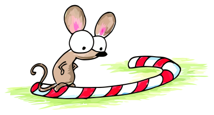 a cartoon mouse on a christmas candy cane