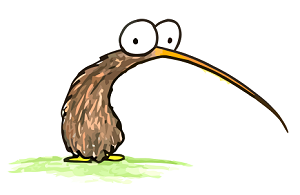 a cartoon drawing of a kiwi bird, for free use in a book report or facebook page