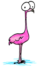 a cartoon illustration of a pink flamingo