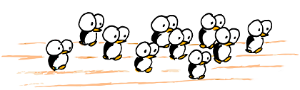 a cartoon olympics image of penguins running in an olympic marathon
