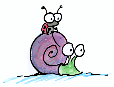 cartoon illustration of ladybug riding on a snail