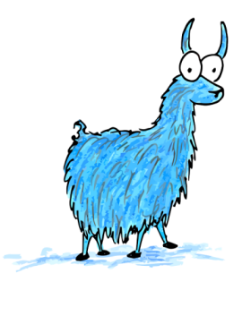 cartoon drawing of a blue llama