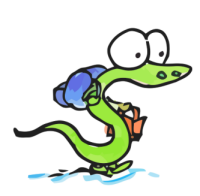 drawing of an alligator walking back to school with backpacks