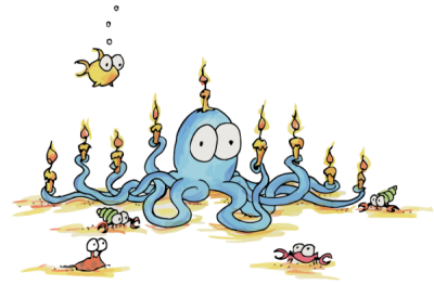 illustration of an octopus celebrating hanukkah by being a menorah