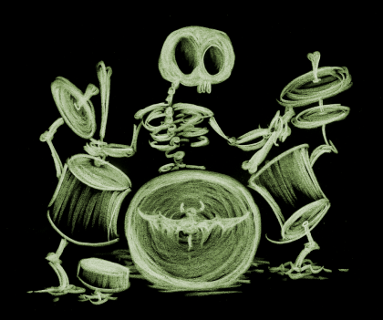 illustration of a drummer skeleton